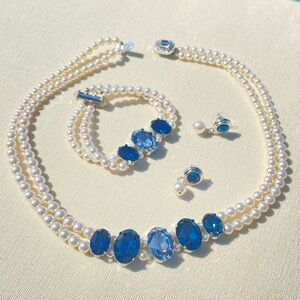 Swarovski Pearls & Crystals Necklace, Bracelet & Earrings Set sterling silver